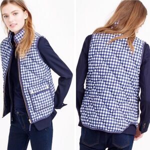 J CREW blue gingham‎ vest excursion down filled puffer XXS